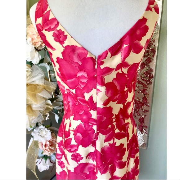 Ann Taylor Pink Floral Silk Sheath Dress Size 8 - Picture 4 of 4